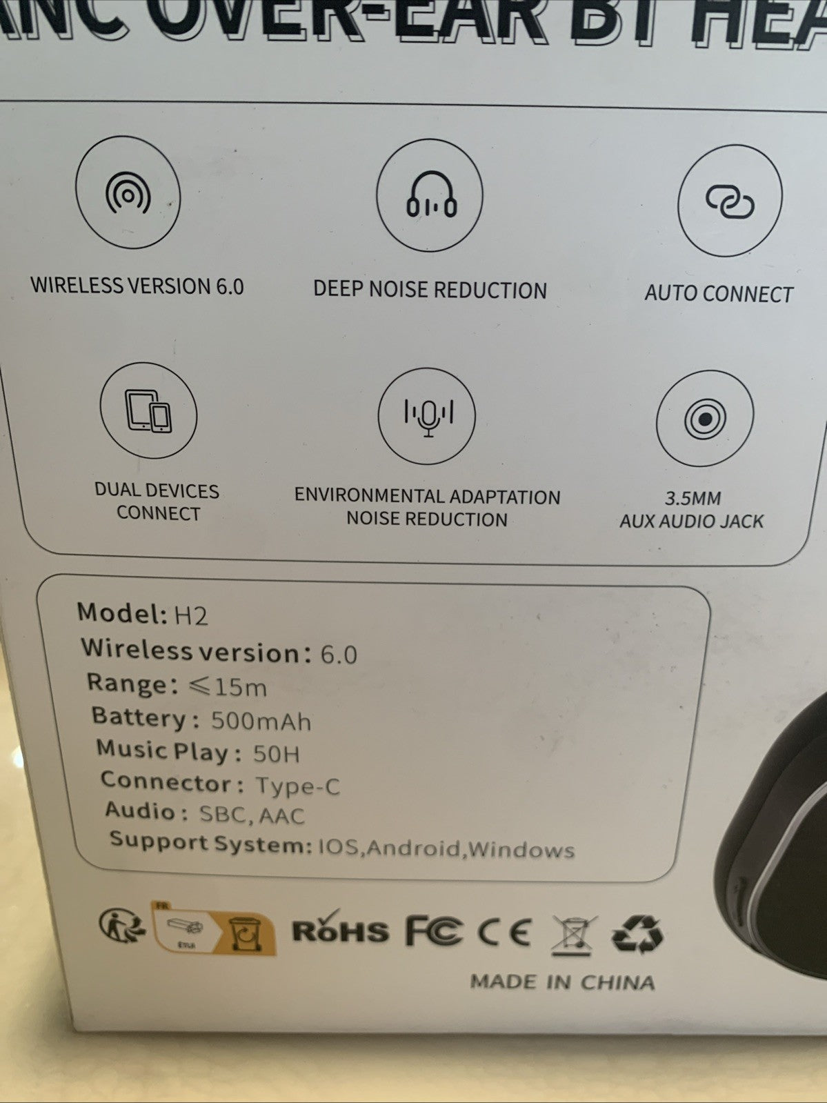 Sisism H2 ANC Extra Bass Over The Ear Wireless Headphones - Black3