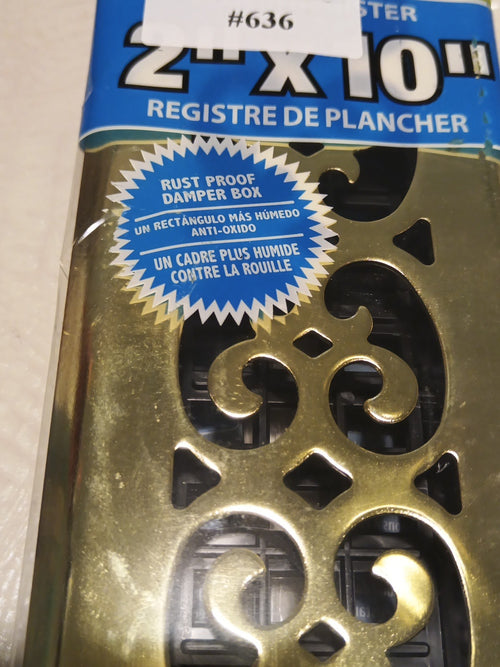 Decor Grates Scroll Steel Plated Brass Floor Register. 2"x12". Gold, SPH2101