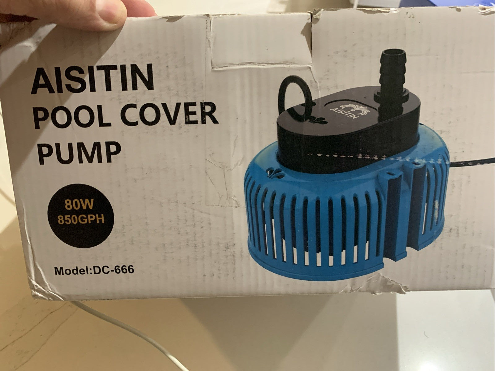 Submersible Swimming Pool Cover Pump w/ 25’ Power Cord, Drainage Hose 850GPH0