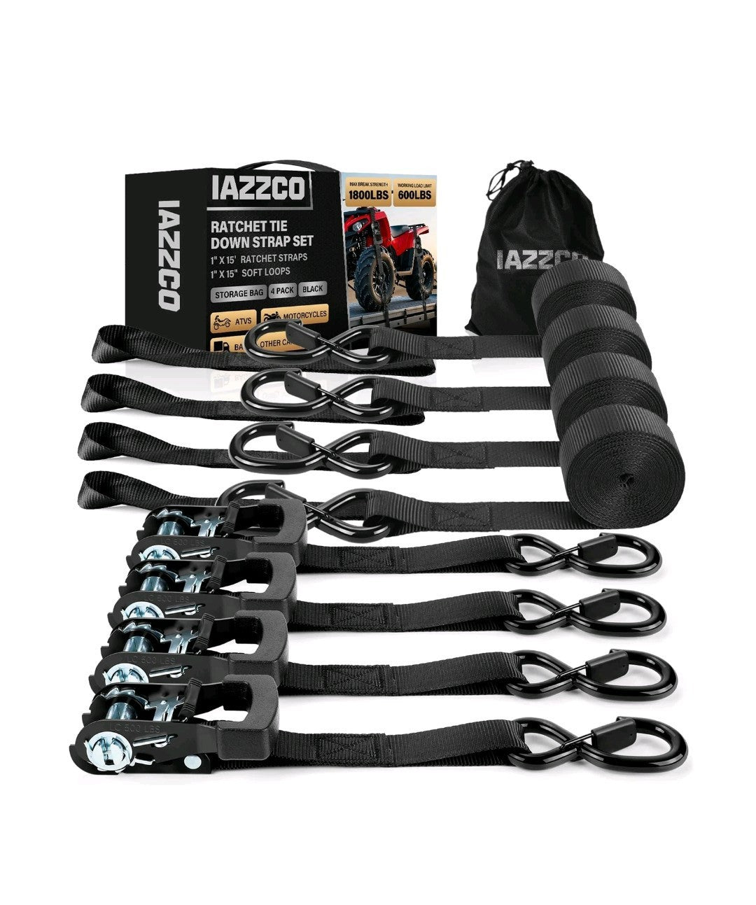 Ratchet Straps with Hook - 1 Inch x 15 Feet (1800 LB Break Strength... Fast Ship0