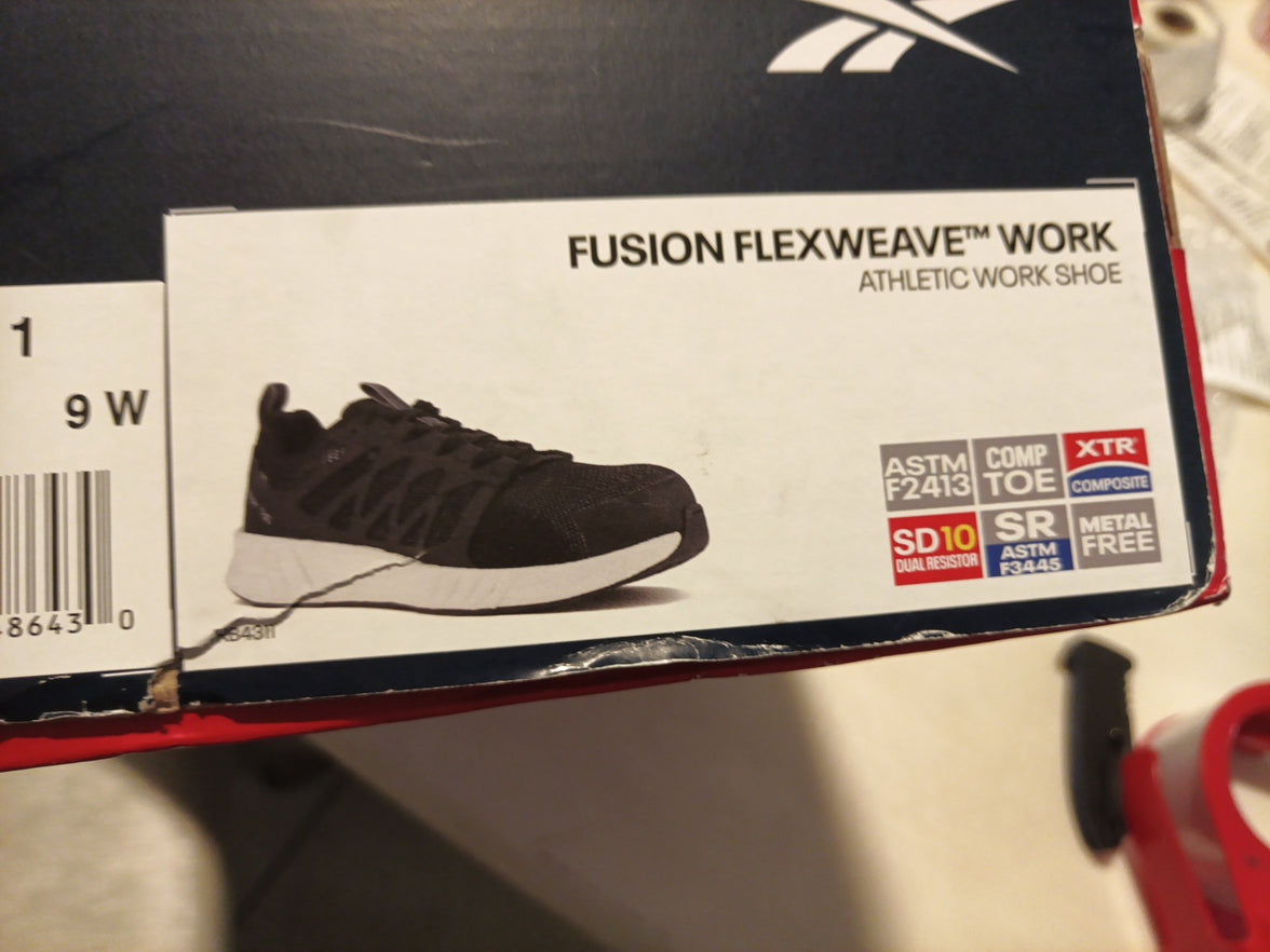 Man's Shoes Reebok Work Fusion Flexweave Cage Composite Toe, Black/White Size 9W18