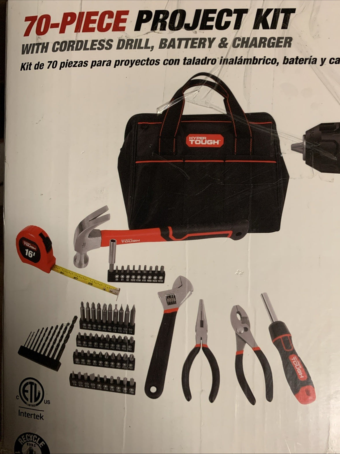 Hyper Tough 70-Piece Project Kit w/ Cordless Drill, Battery & Charger | DIY Tool1