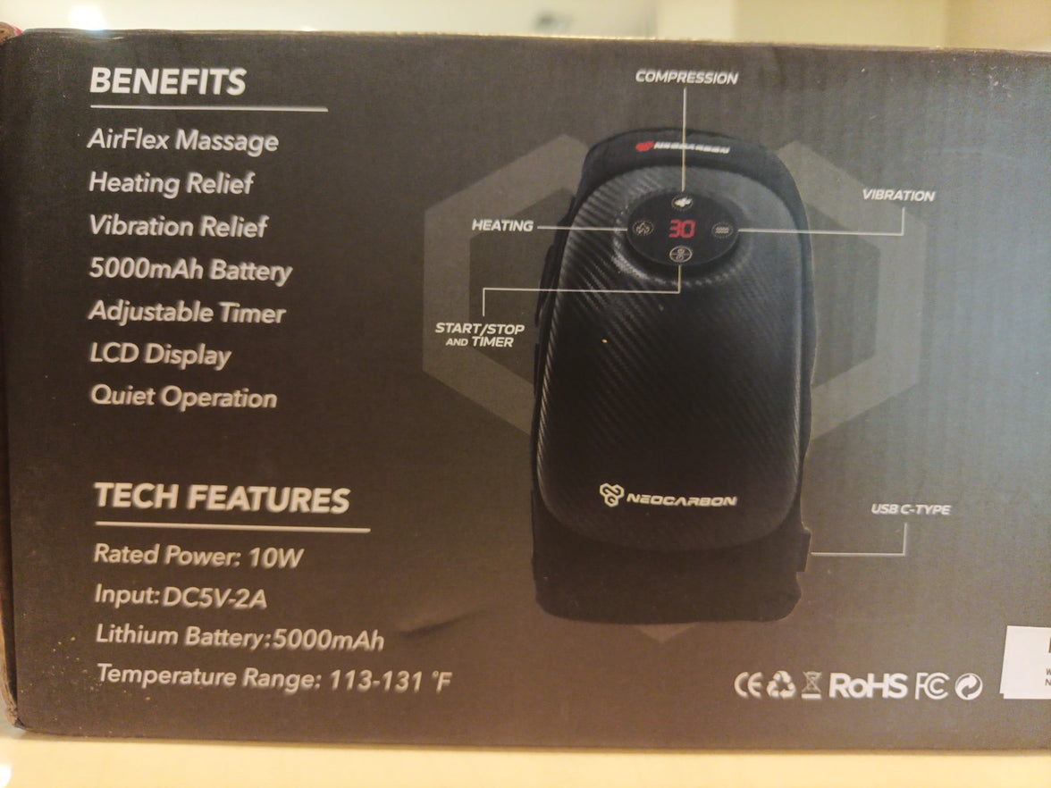 Neocarbon Wireless Heat, Vibration And Compression Knee Massager - Gray Black2