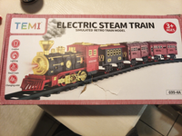 Temi Train Set Electric Steam Locomotive Engine Cargo Car Track Battery Operated0