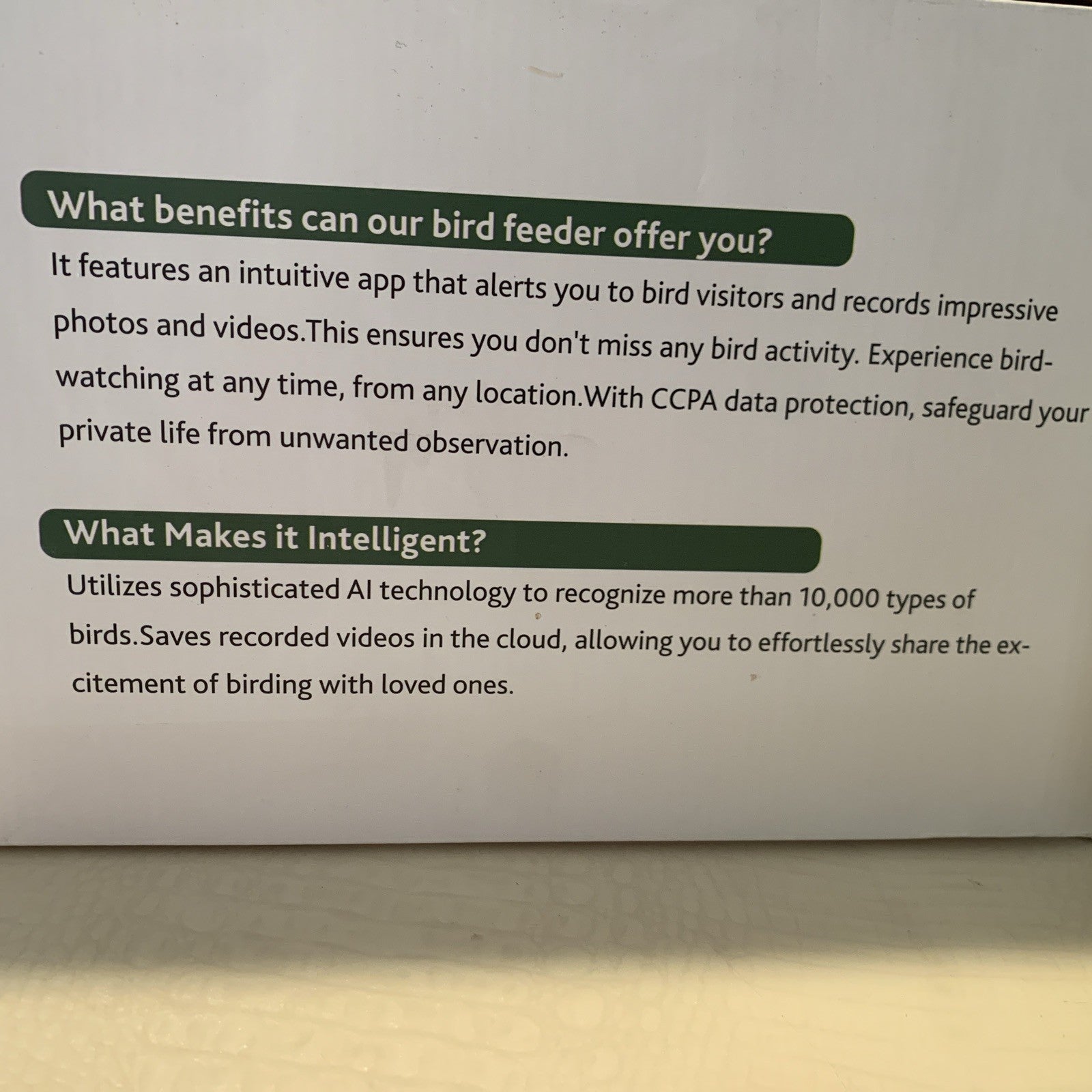 Solution4Patio Smart Bird Feeder AI Bird Identification. Ip65, Solar,  HD4