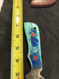 Damascus Fixed Blade With Leather Sheath  3.2 Inch Blade11