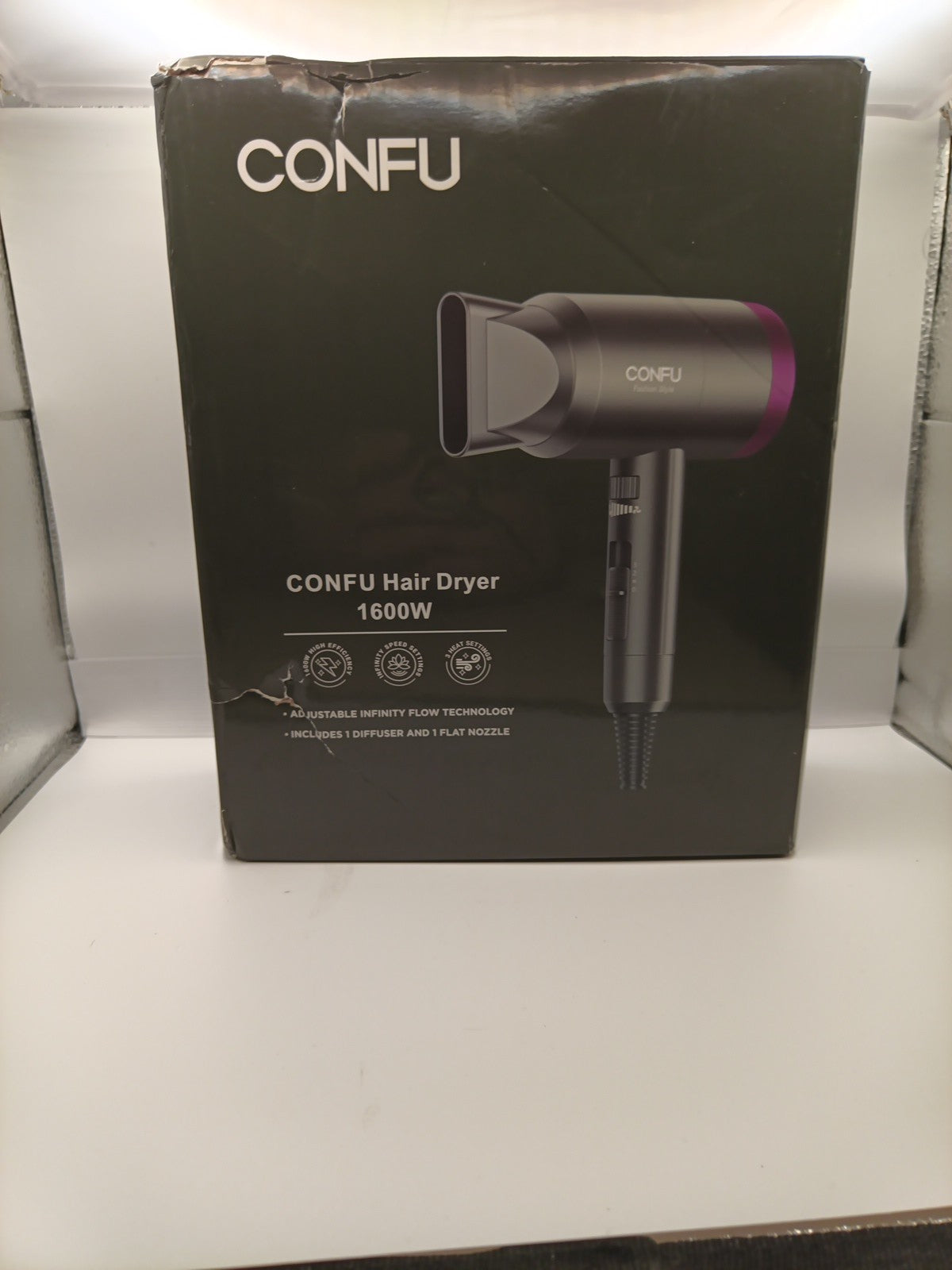 CONFU Portably Ionic Hair Dryer KF-3127, 1600 W, W/ Attachments - NEW0