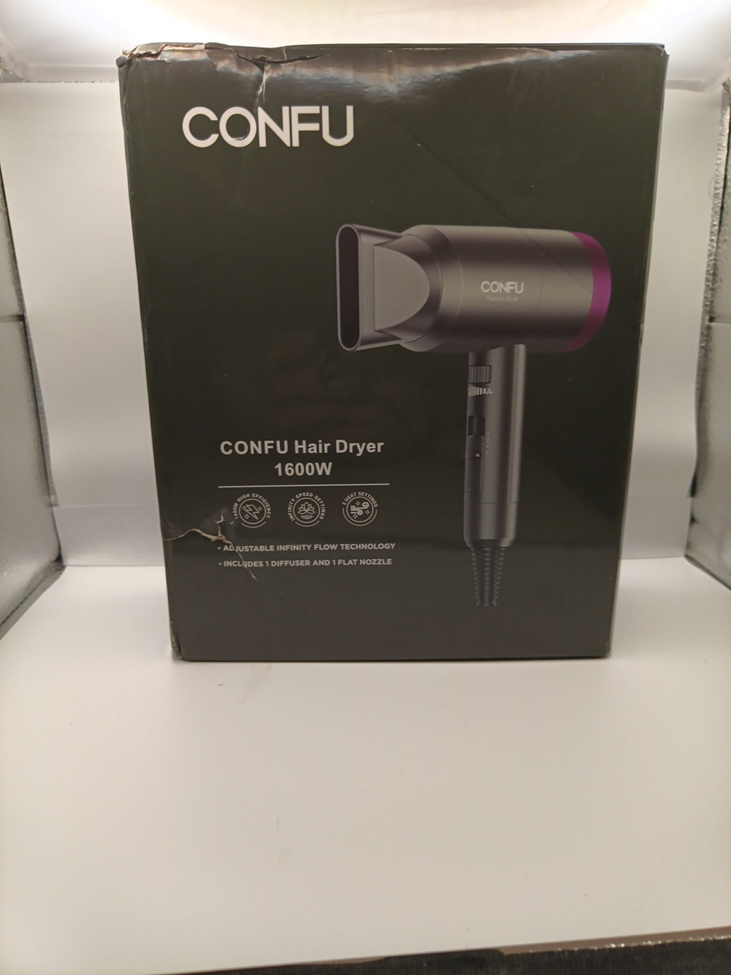 CONFU Portably Ionic Hair Dryer KF-3127, 1600 W, W/ Attachments - NEW0