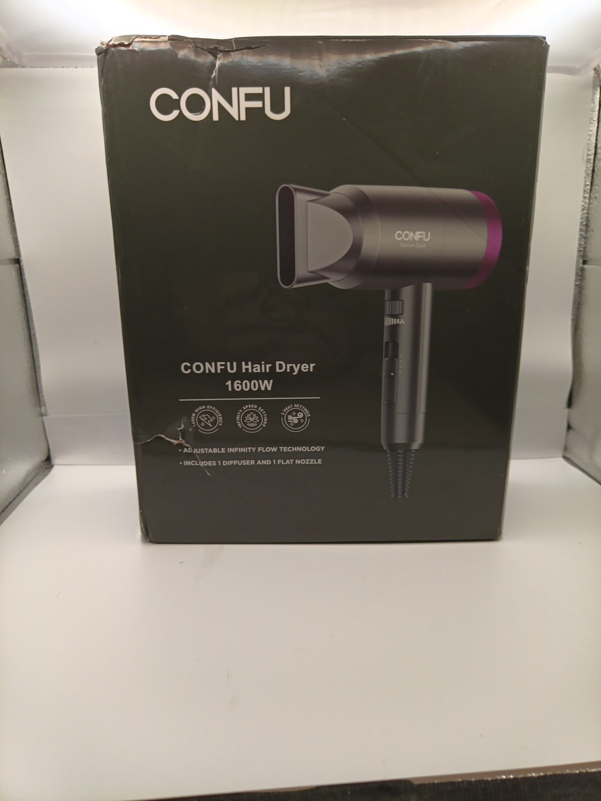 CONFU Portably Ionic Hair Dryer KF-3127, 1600 W, W/ Attachments - NEW0