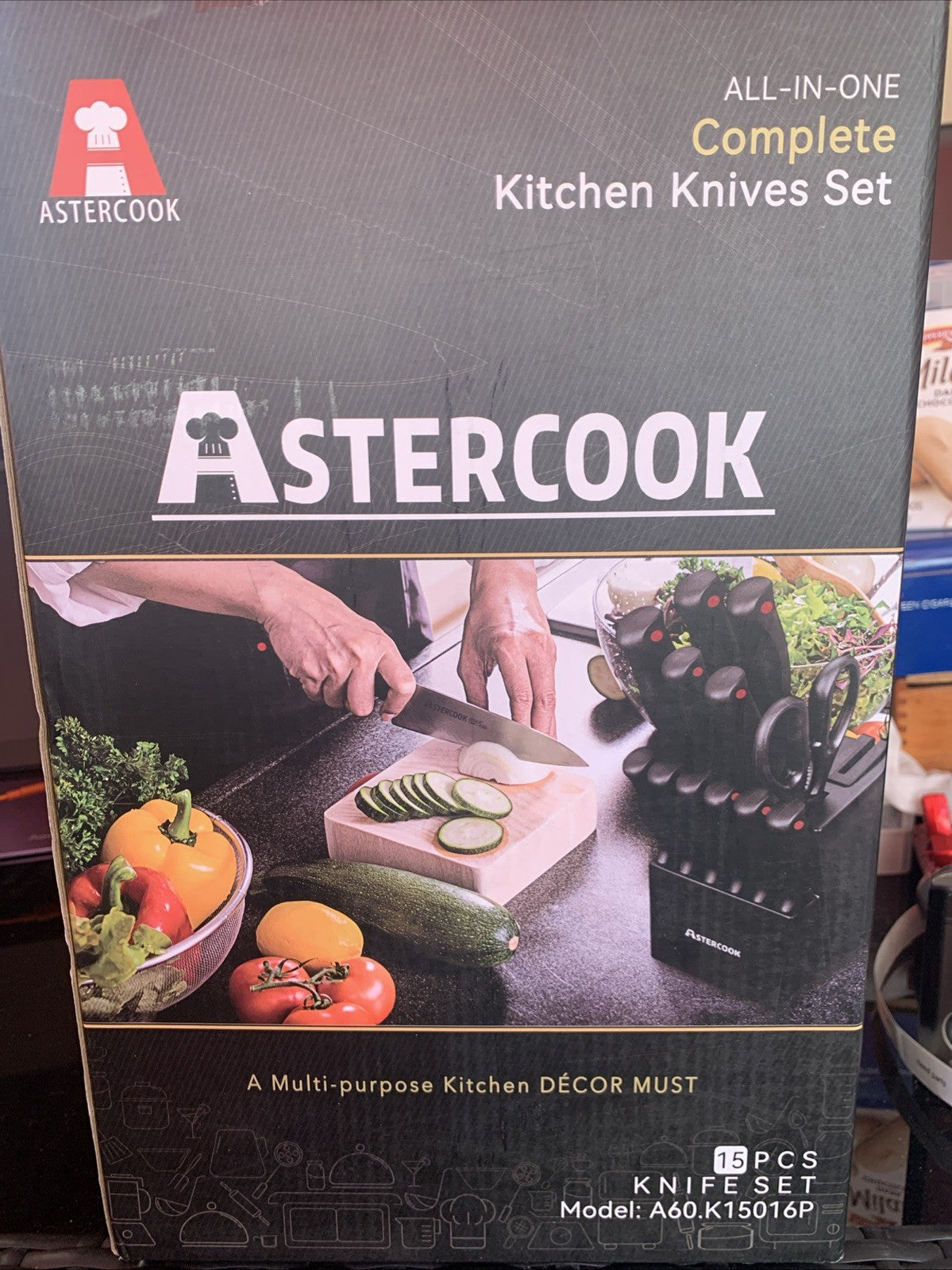 Astercook Dynamic Fine Edge 15-Piece Knife Block Set - Black0