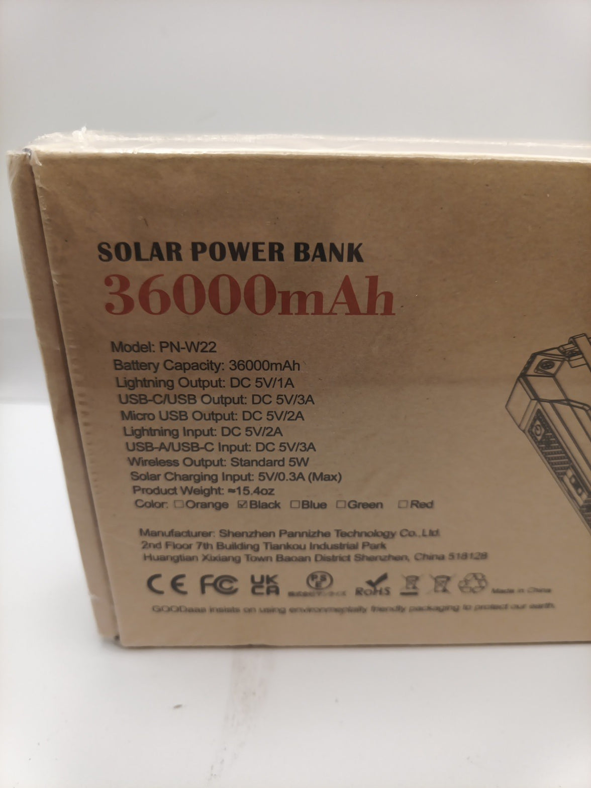 GOODaaa Orange WIRELESS SOLAR POWER BANK CHARGER 36000mAh PN-W221
