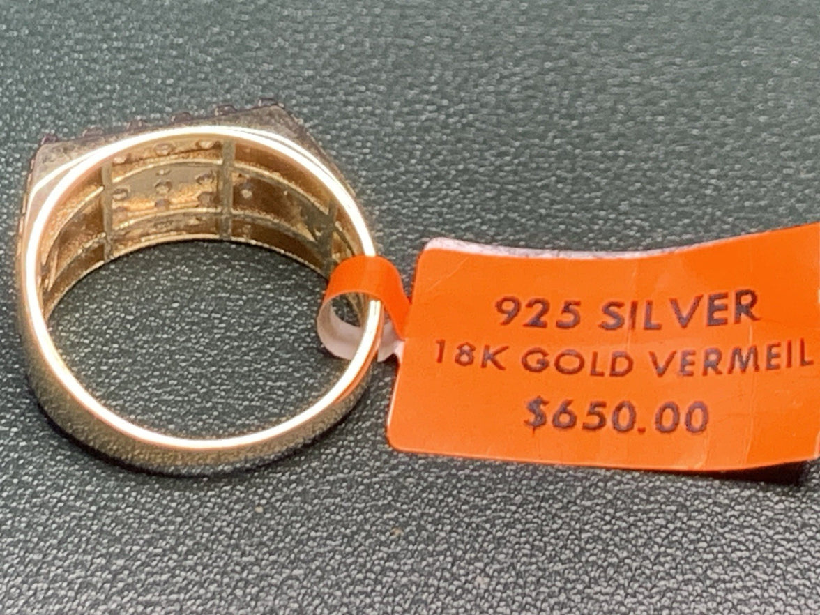Men's Sterling Silver Over 18k Gold Vermeil Plated S 10, Man Made Diamonds 1ctw4