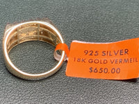 Men's Sterling Silver Over 18k Gold Vermeil Plated S 10, Man Made Diamonds 1ctw4