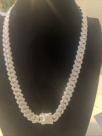 Silver Iced Out AAA CZ Cuban Link Chain 22” , 14 mm Thick, & Bracelet 8” 14 mm1