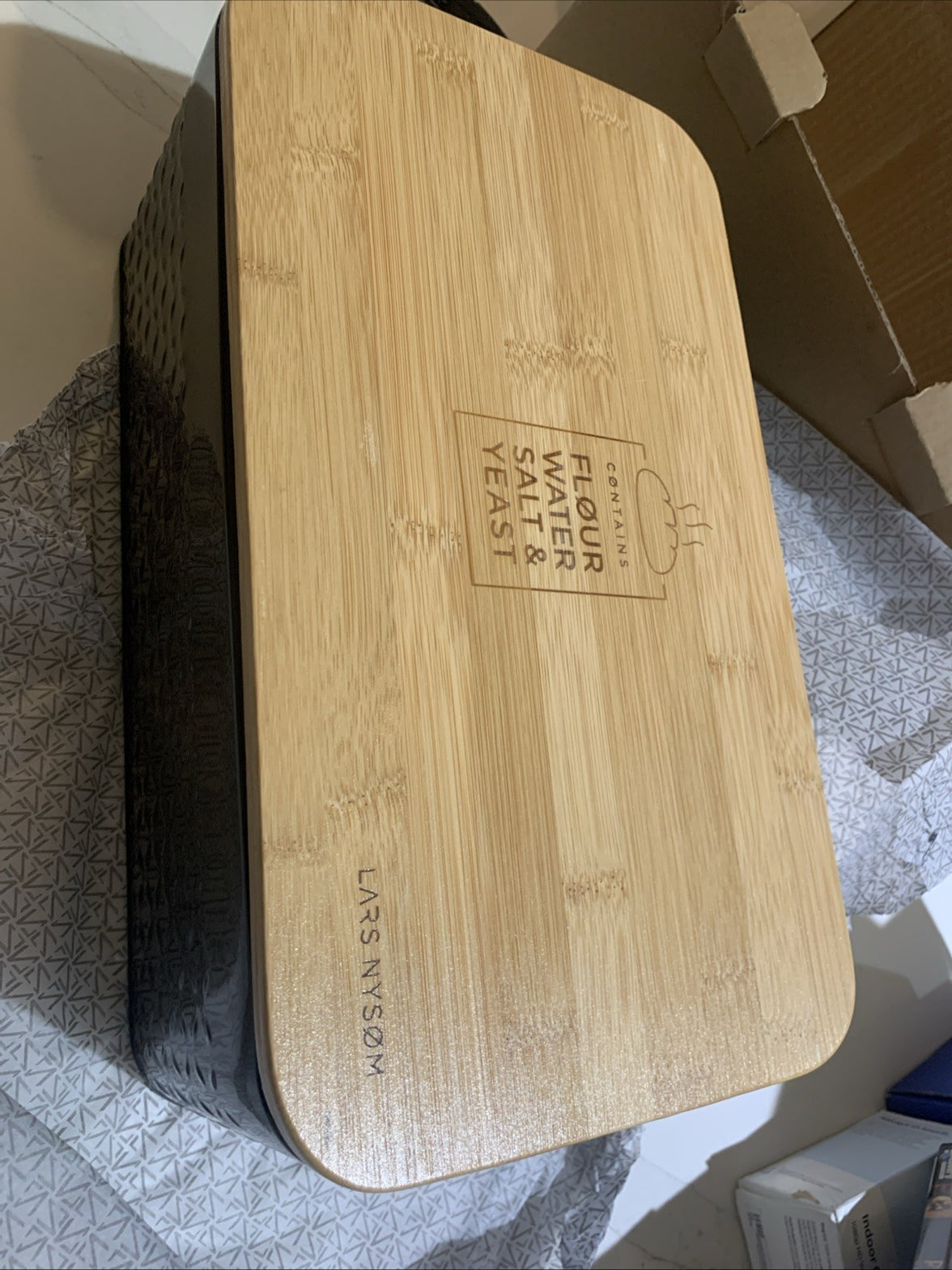LARS NYSØM Bread Box with Bamboo Lid – Black Metal Scandinavian Kitchen Storage0