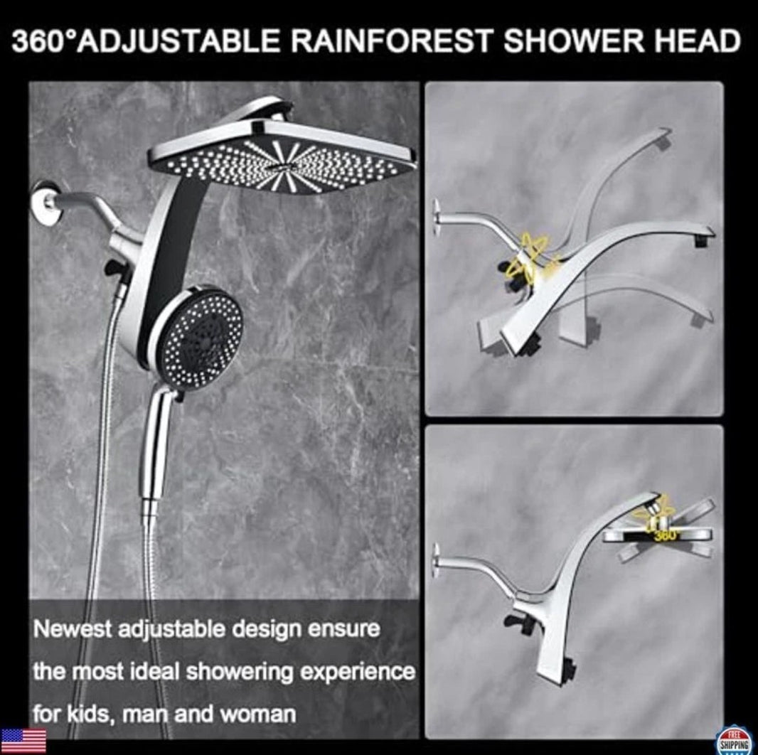 High Pressure Rain Shower Head: Premium System with Handheld Spray, 10 Settings0