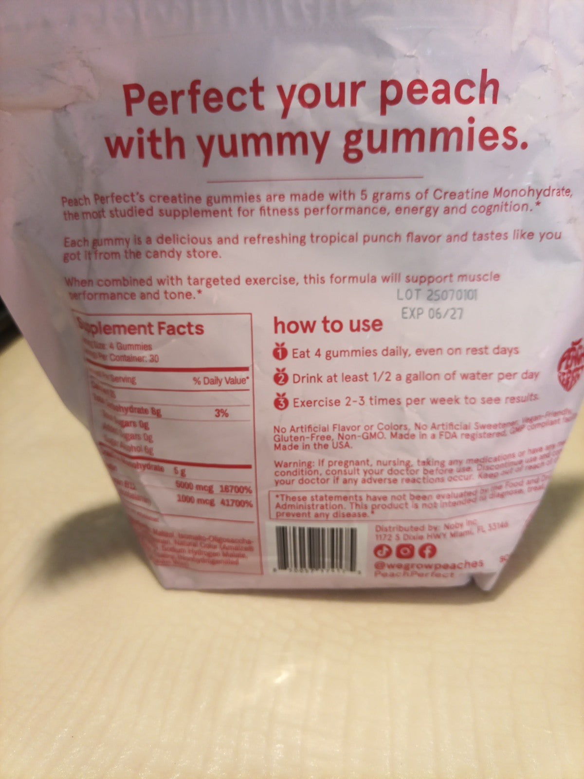 Peach Perfect Creatine Gummies 5g Tropical Fruit- Expires 6/271