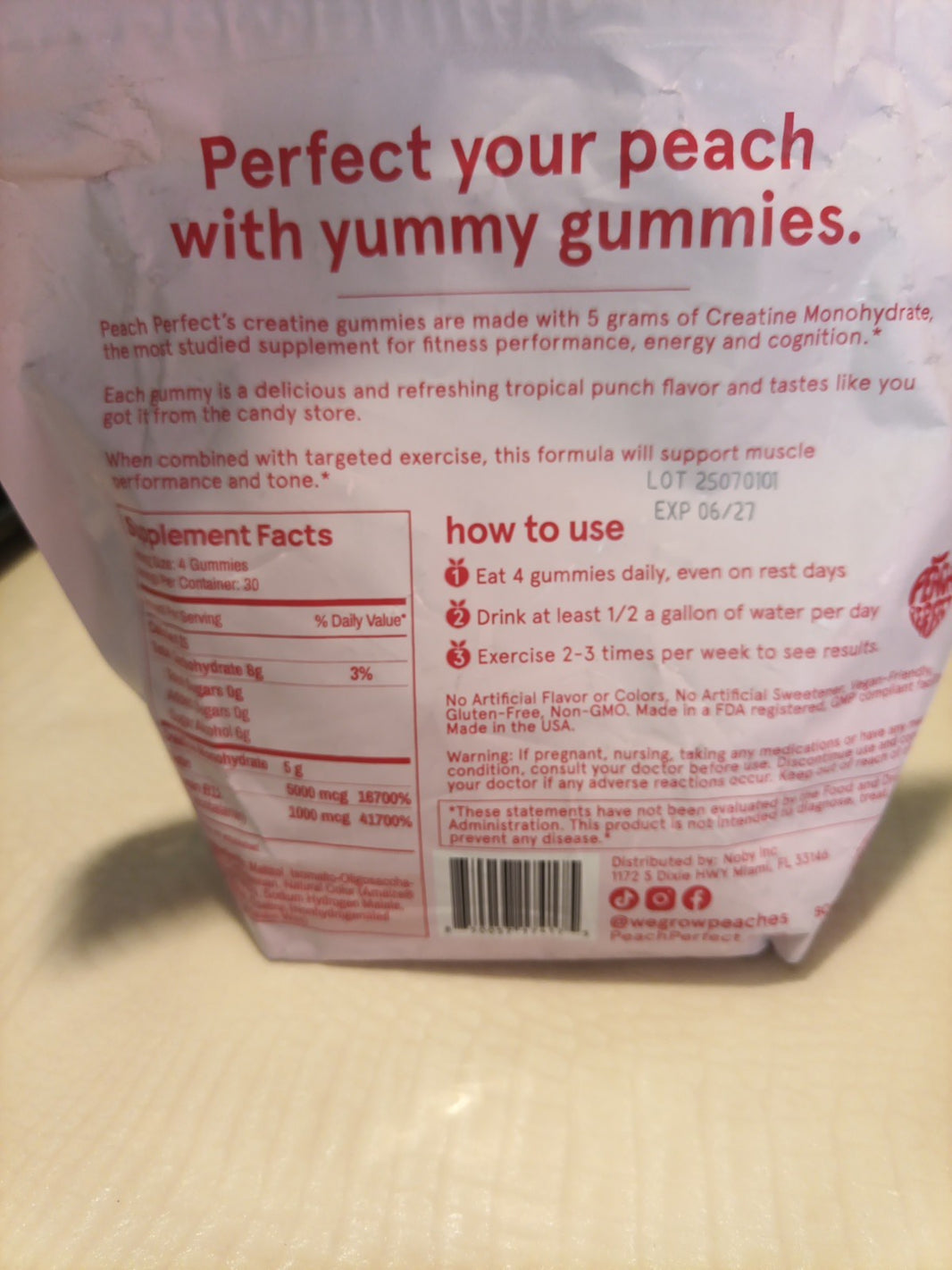 Peach Perfect Creatine Gummies 5g Tropical Fruit- Expires 6/271