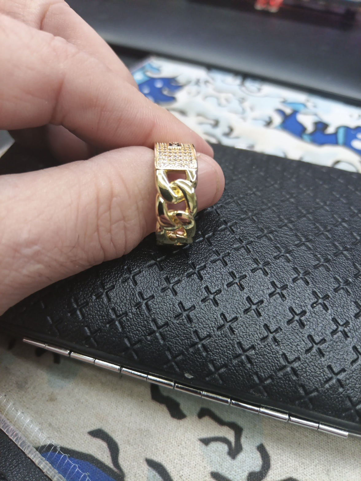 14k Dip Cuban Style Ring With CZ Diamonds Size 10, Beautiful Design 2