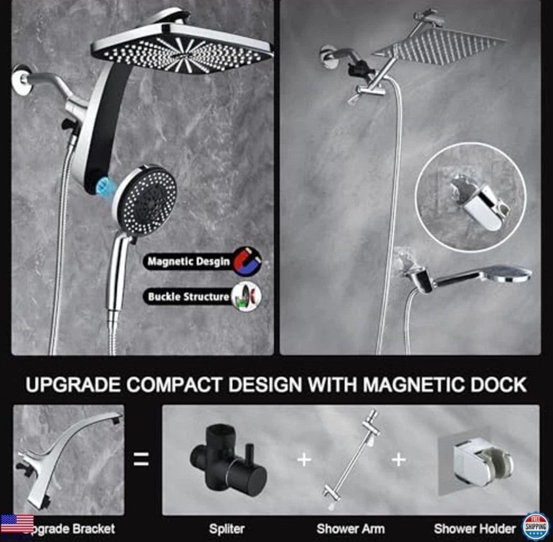 High Pressure Rain Shower Head: Premium System with Handheld Spray, 10 Settings1