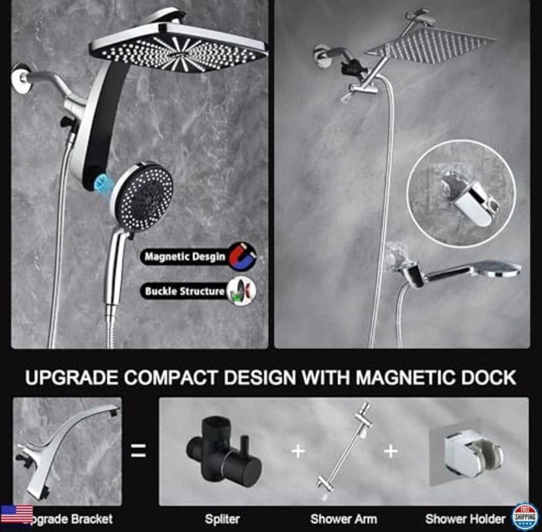 High Pressure Rain Shower Head: Premium System with Handheld Spray, 10 Settings1