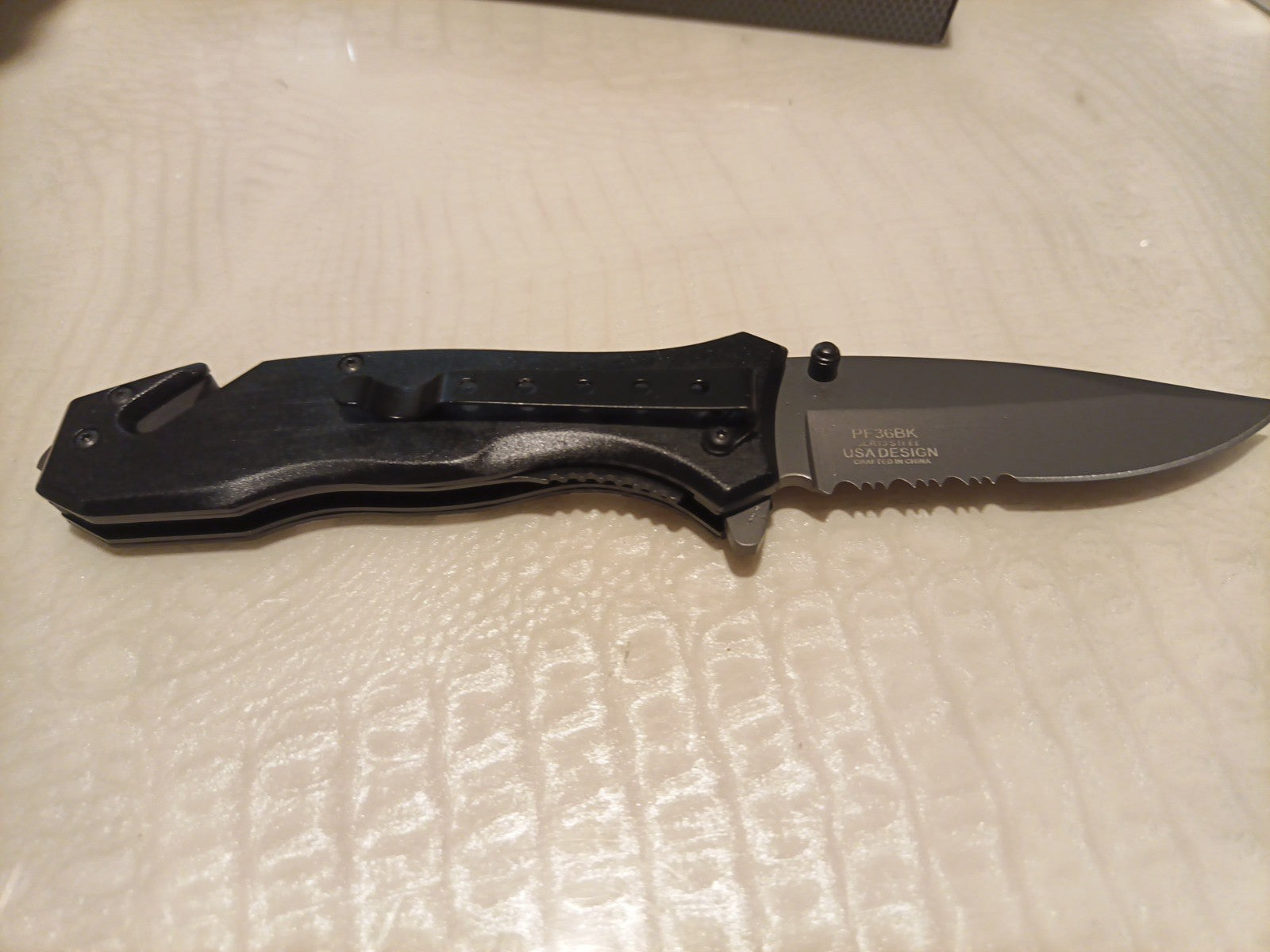 Black Power Ranger Pocket Knife Spring Assisted EDC Blade, Glass Breaker & Seatb1