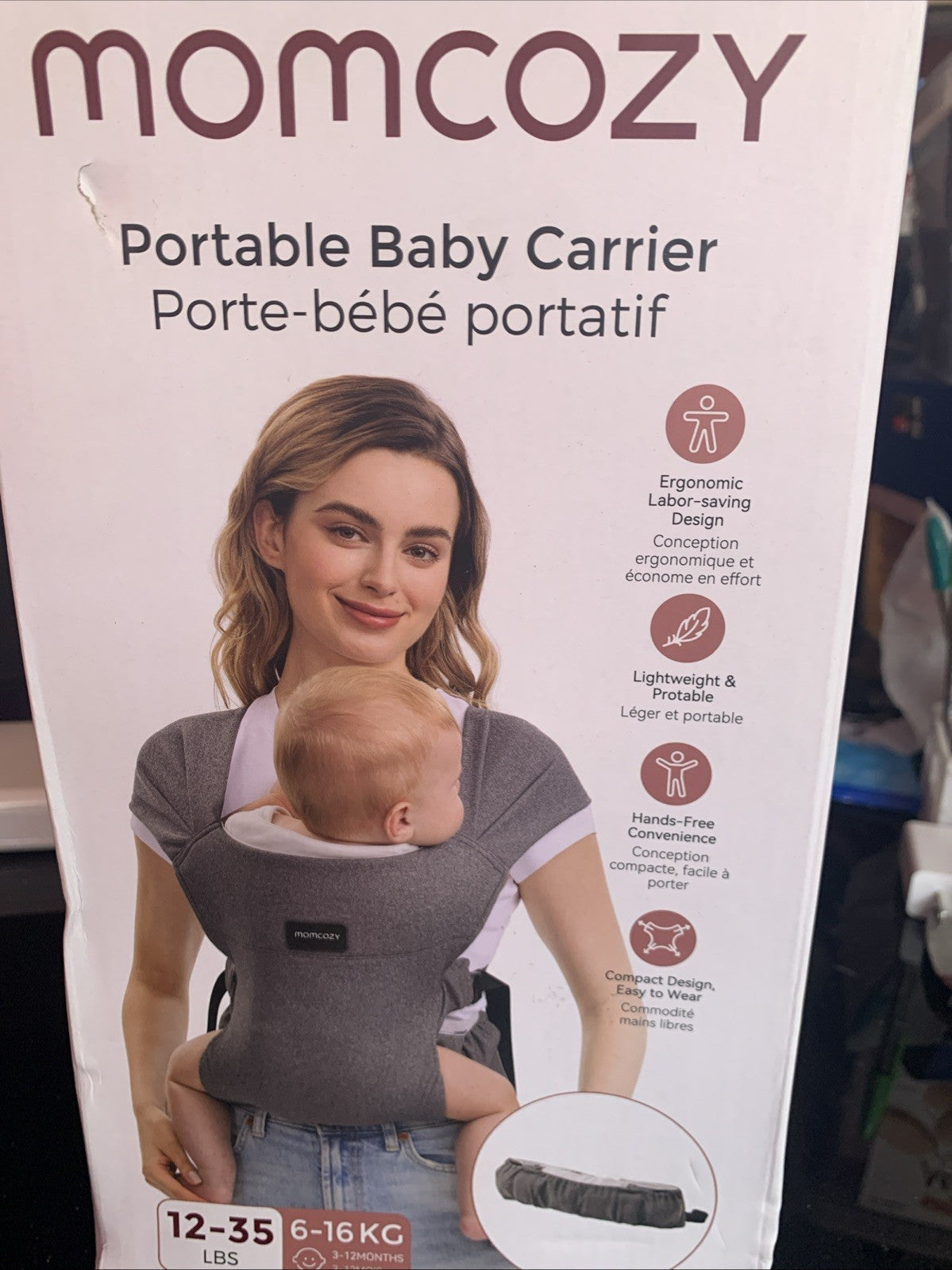 Momcozy Portable Baby Carrier Compact & Lightweight Adjustable 12-35 lbs. (Grey)0