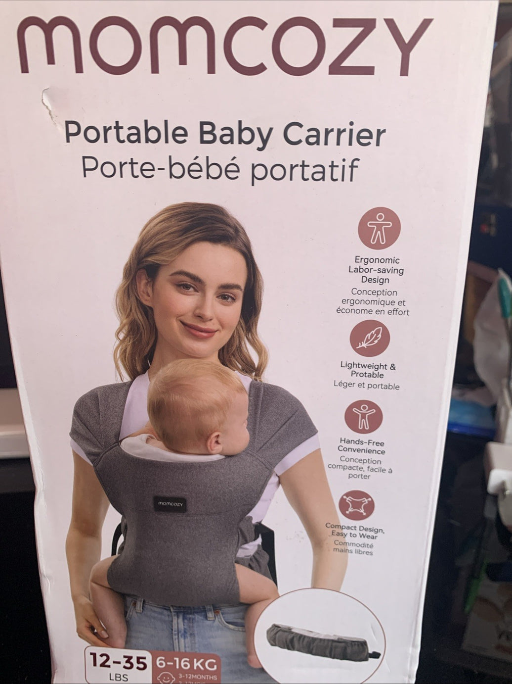 Momcozy Portable Baby Carrier Compact & Lightweight Adjustable 12-35 lbs. (Grey)0