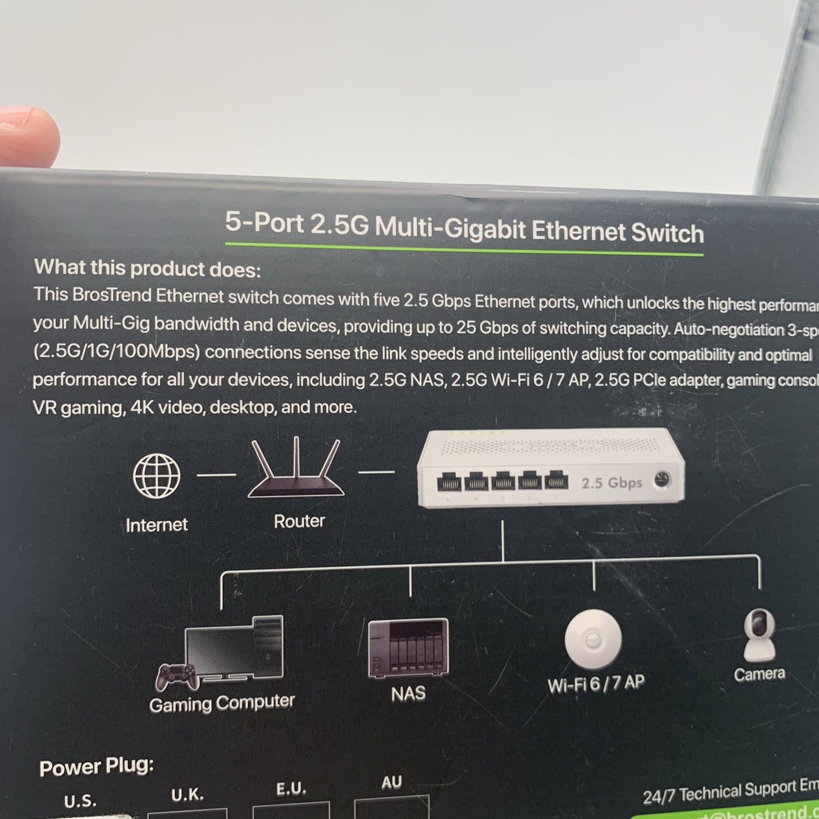 BrosTrend 5-Port 2.5G Muti-Gigabit Ethernet Switch Model No: S2 Plug&Play Silent5