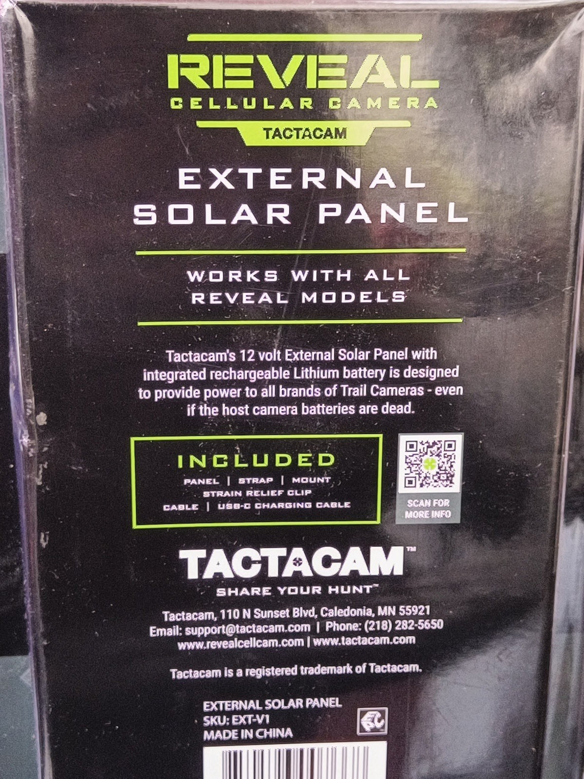 Tactacam Solar Panel for Cellular Security Camera Reveal  EXT-V13