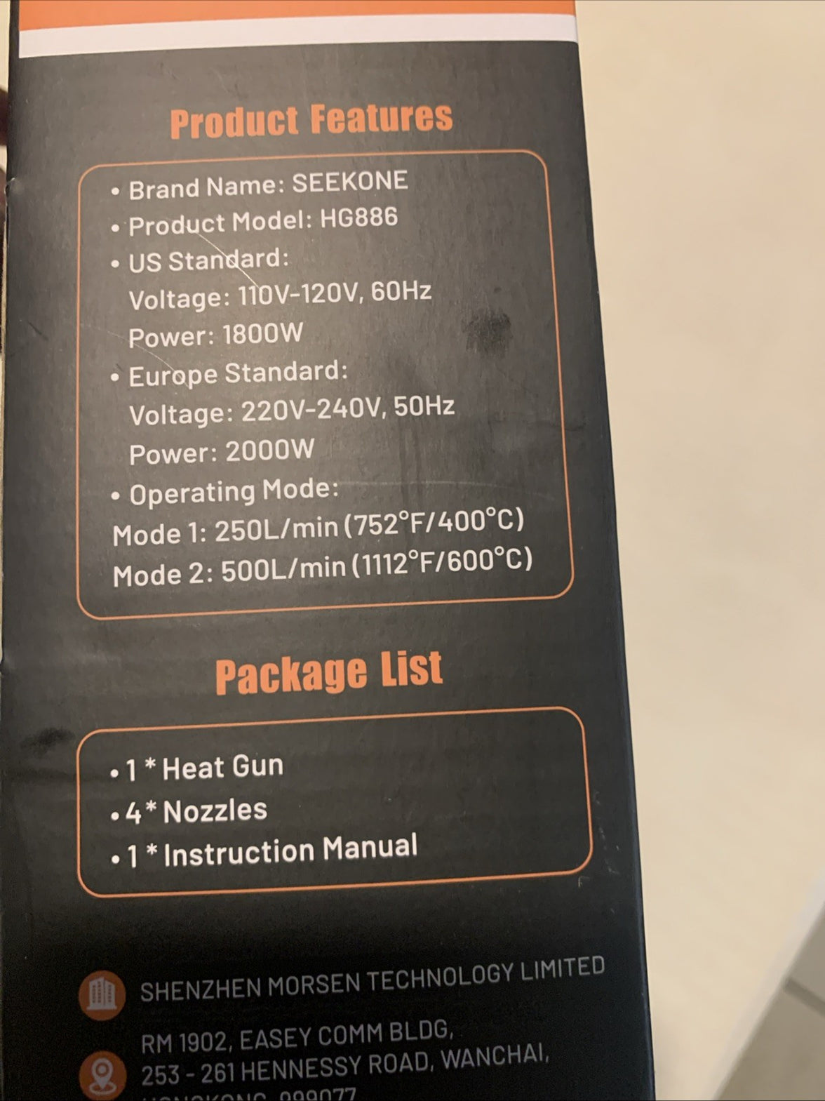 SEEKONE Heat Gun 1800W Heavy Duty Hot Air Gun Kit Hi/Lo Temp. HG8864