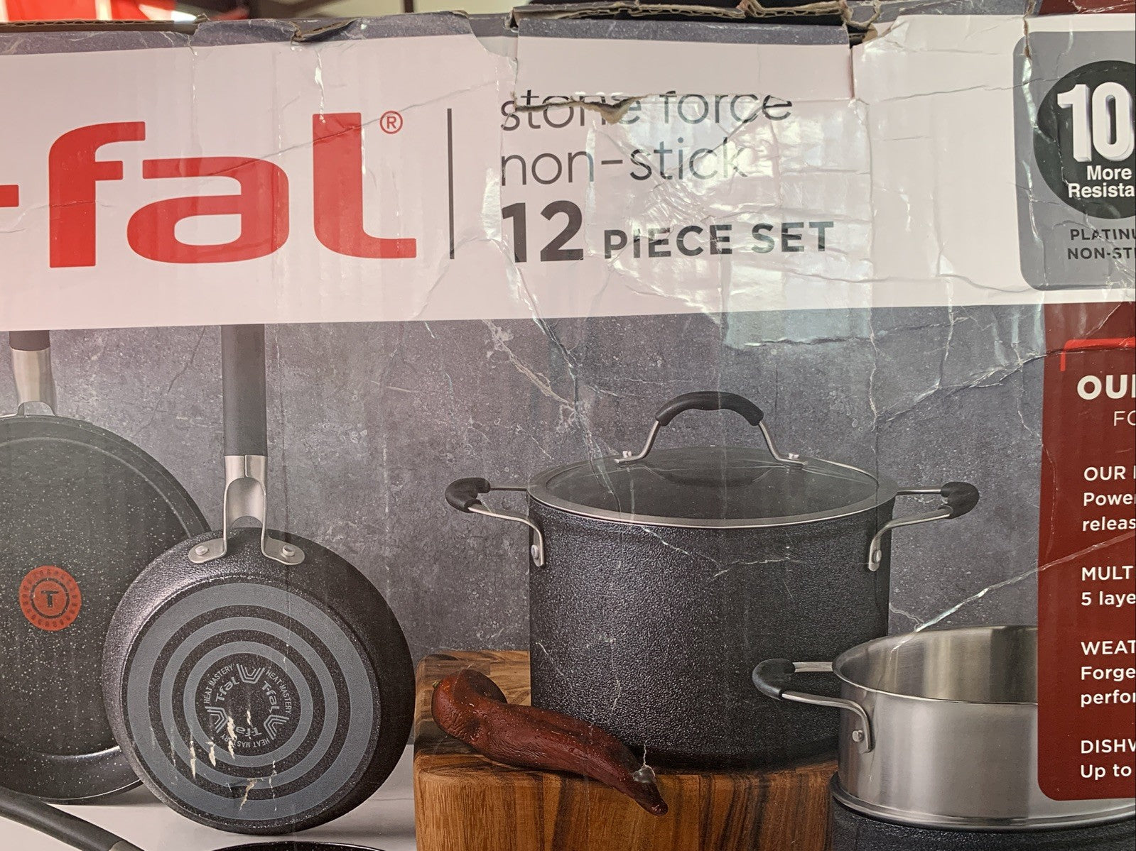 T-Fal Cookware Stone Force Nonstick Cookware Set 12 Piece See Photos1