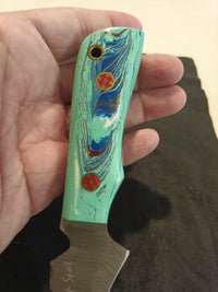 Damascus Fixed Blade With Leather Sheath  3.2 Inch Blade5