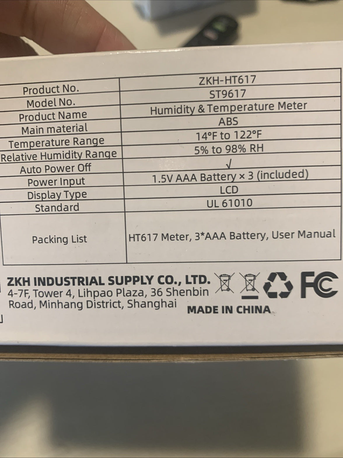 ZKH Humidity & Temperature Meter ZKH-HT6171
