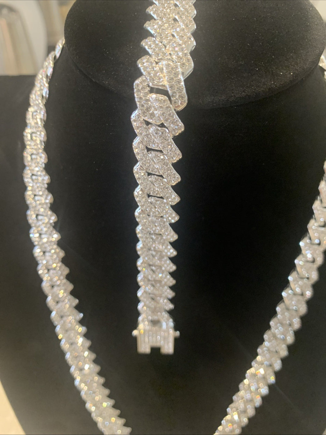 Silver Iced Out AAA CZ Cuban Link Chain 22” , 14 mm Thick, & Bracelet 8” 14 mm0