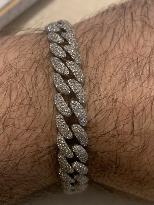 Moissanite Cuban Bracelet,  Iced Out 8.5”, 10mm, Sterling Silver 925, 1.5 Oz