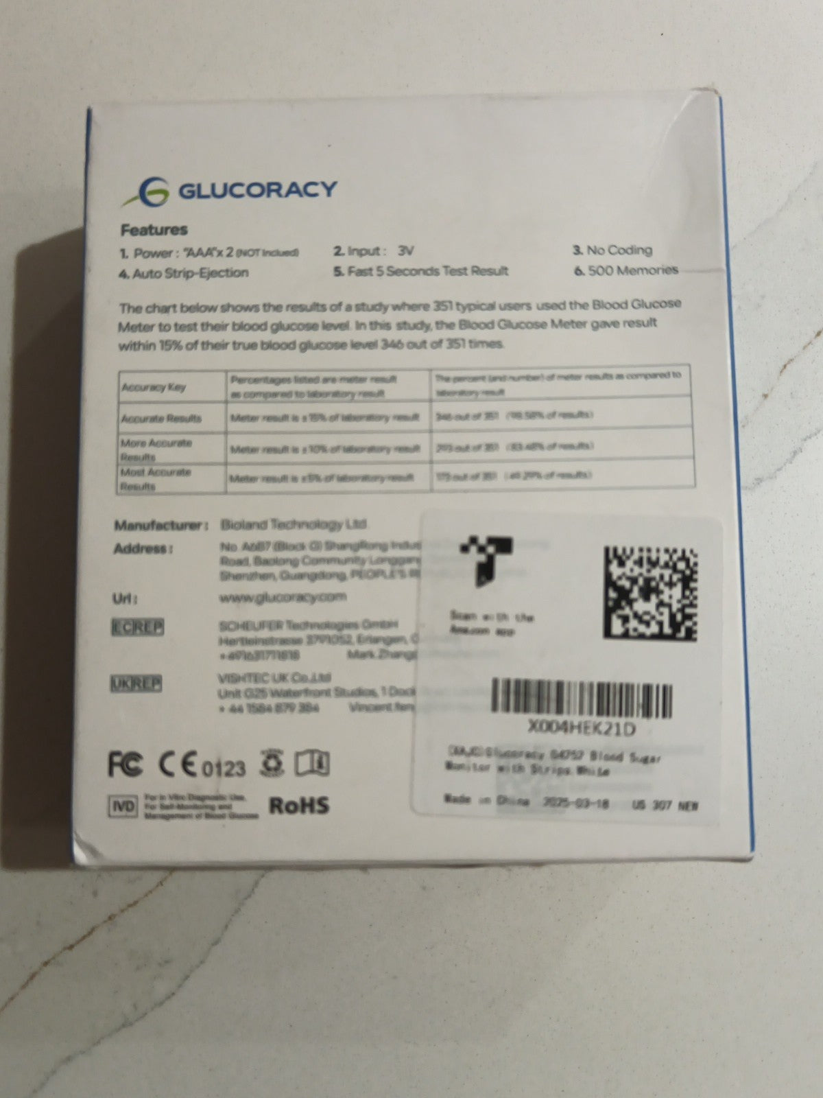 Glucoracy Blood Glucose Monitoring System- Model G-425-2 2