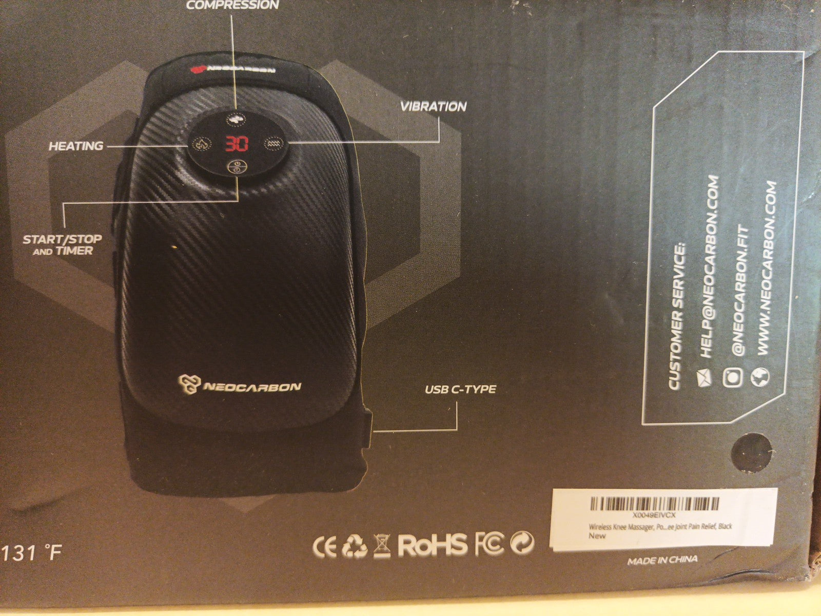 Neocarbon Wireless Heat, Vibration And Compression Knee Massager - Gray Black3