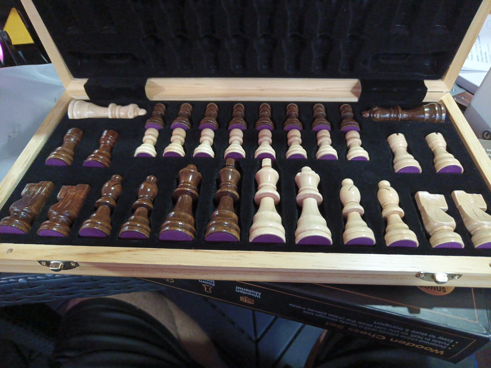 15'' Walnut Chess Set with Storage Board for Adults & Children, 2 Players2
