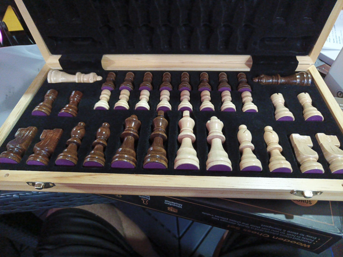 15'' Walnut Chess Set with Storage Board for Adults & Children, 2 Players2