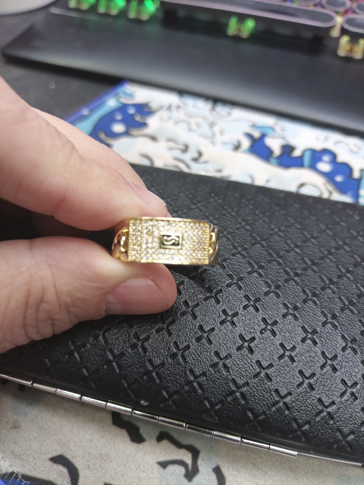 14k Dip Cuban Style Ring With CZ Diamonds Size 10, Beautiful Design 0