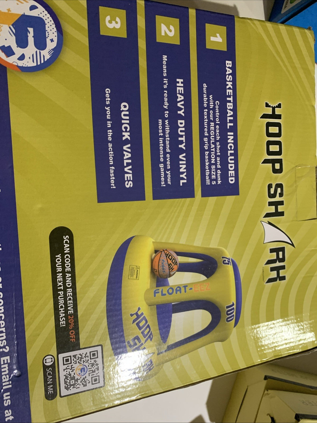 Swimming pool basketball hoop sat by hoop shark orange/blue NIB8