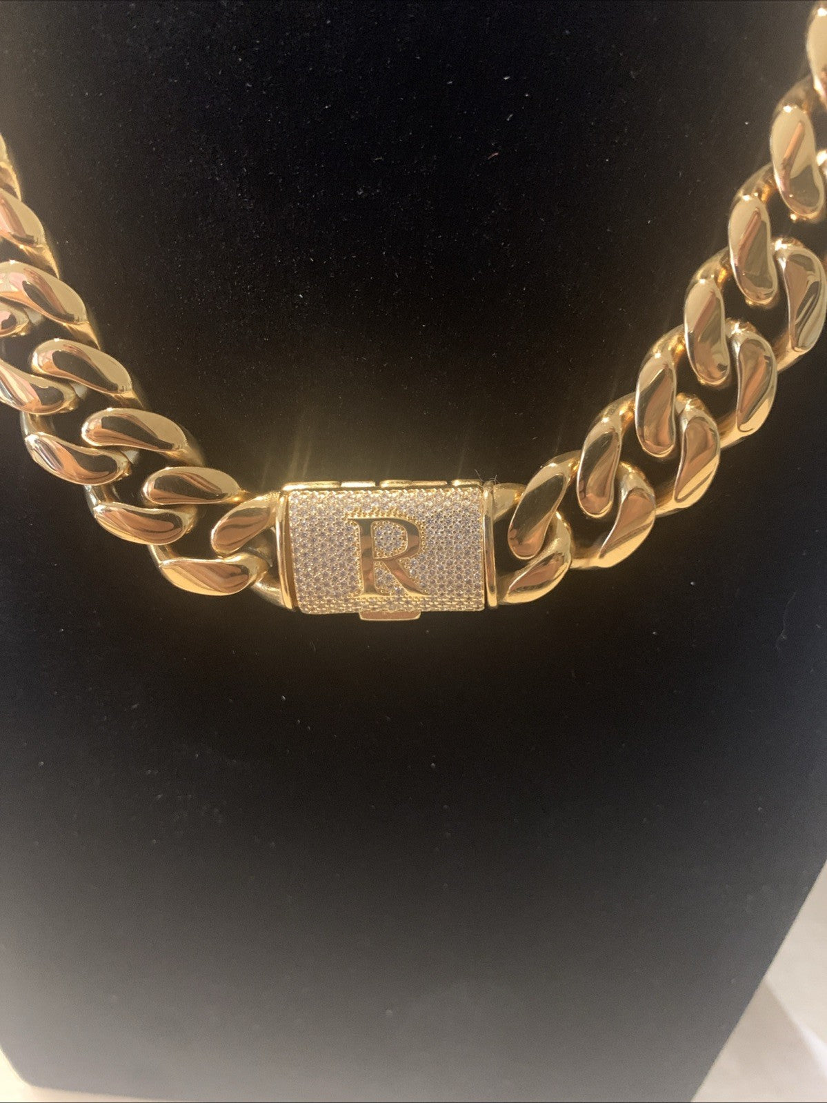 Cuban Link Chain 14k Gold-Plated 24-inch 14 mm & Bracelet 8” 14mm, SS, “R”3