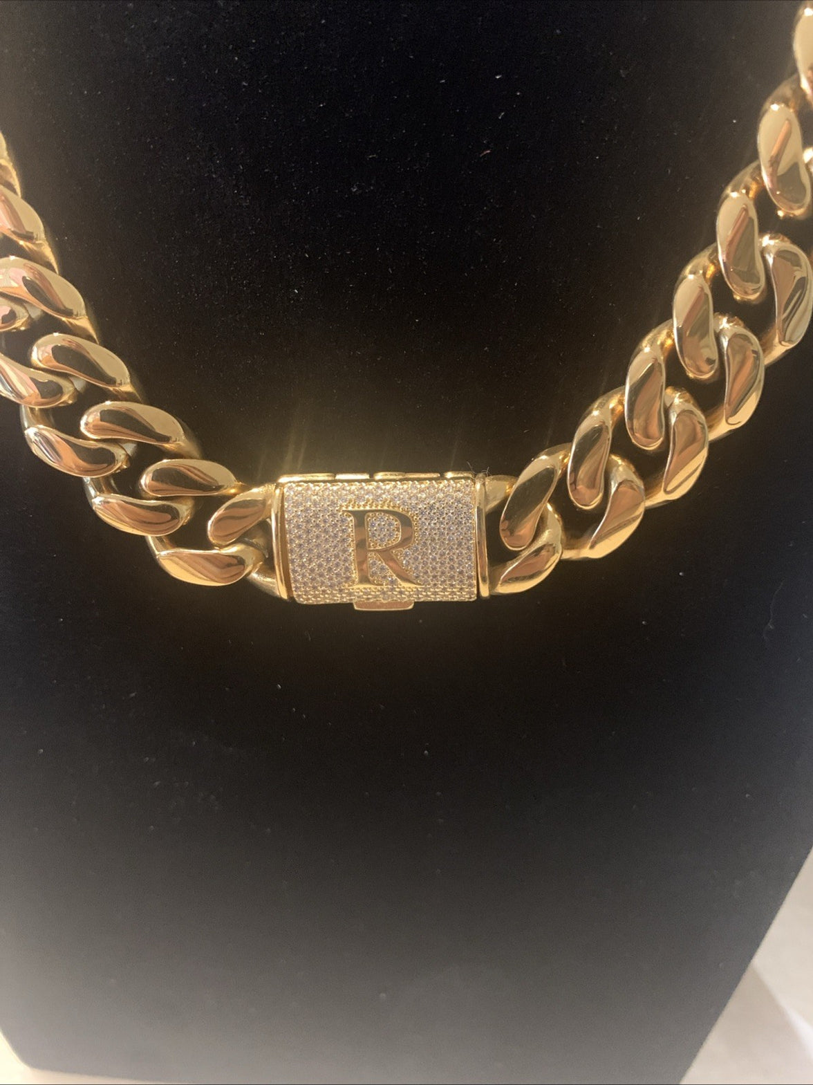 Cuban Link Chain 14k Gold-Plated 24-inch 14 mm & Bracelet 8” 14mm, SS, “R”3