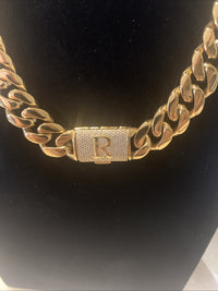 Cuban Link Chain 14k Gold-Plated 24-inch 14 mm & Bracelet 8” 14mm, SS, “R”3