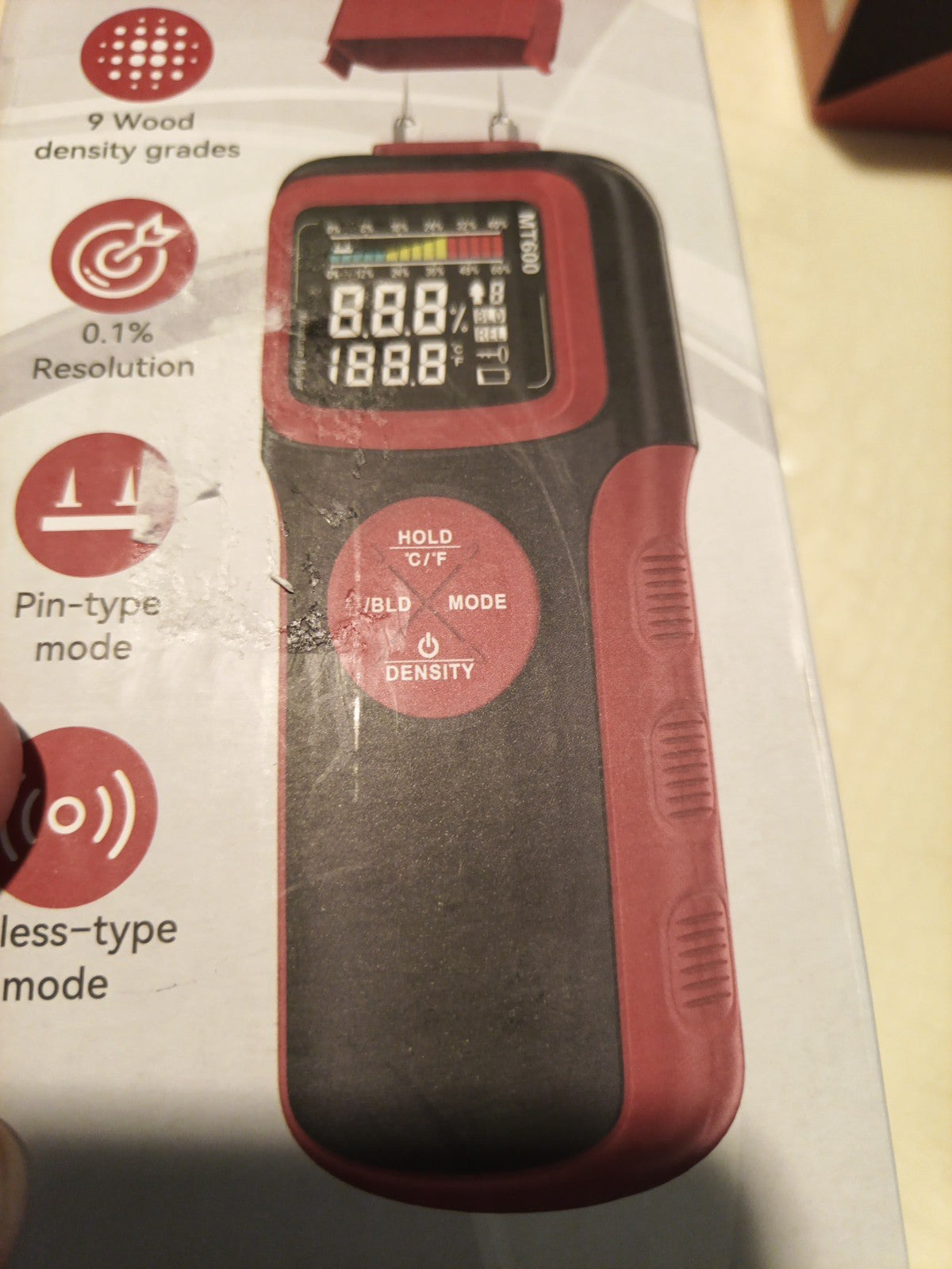 Wood Moisture Meters Pin & Pinless 2 In 1 Moisture Detector Backlit Screen _ red2