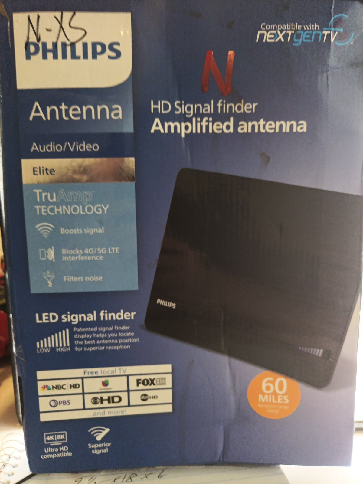 PHILIPS HD Elite Signal Finder Amplified Antenna 60 Mile Range (10ft Coax)0