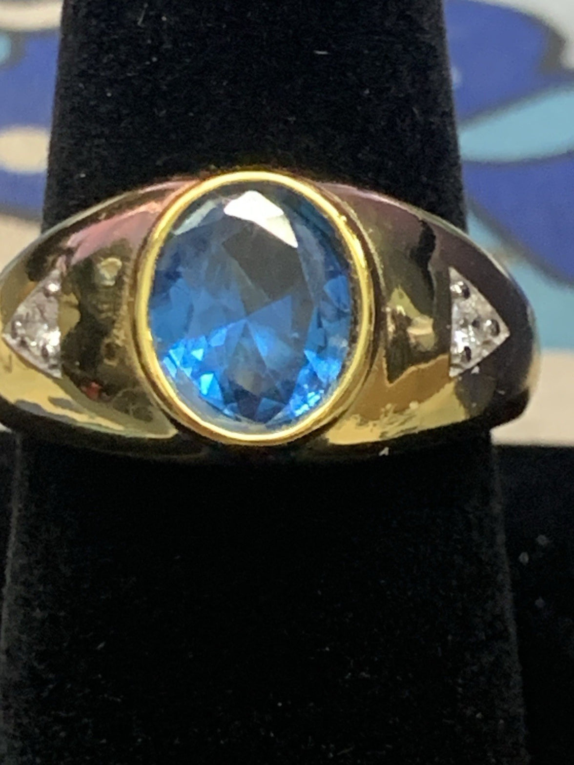 Men’s Ring Size 11, London Blue Topaz, 925 Sterling Silver, Layered In 14k Gold0