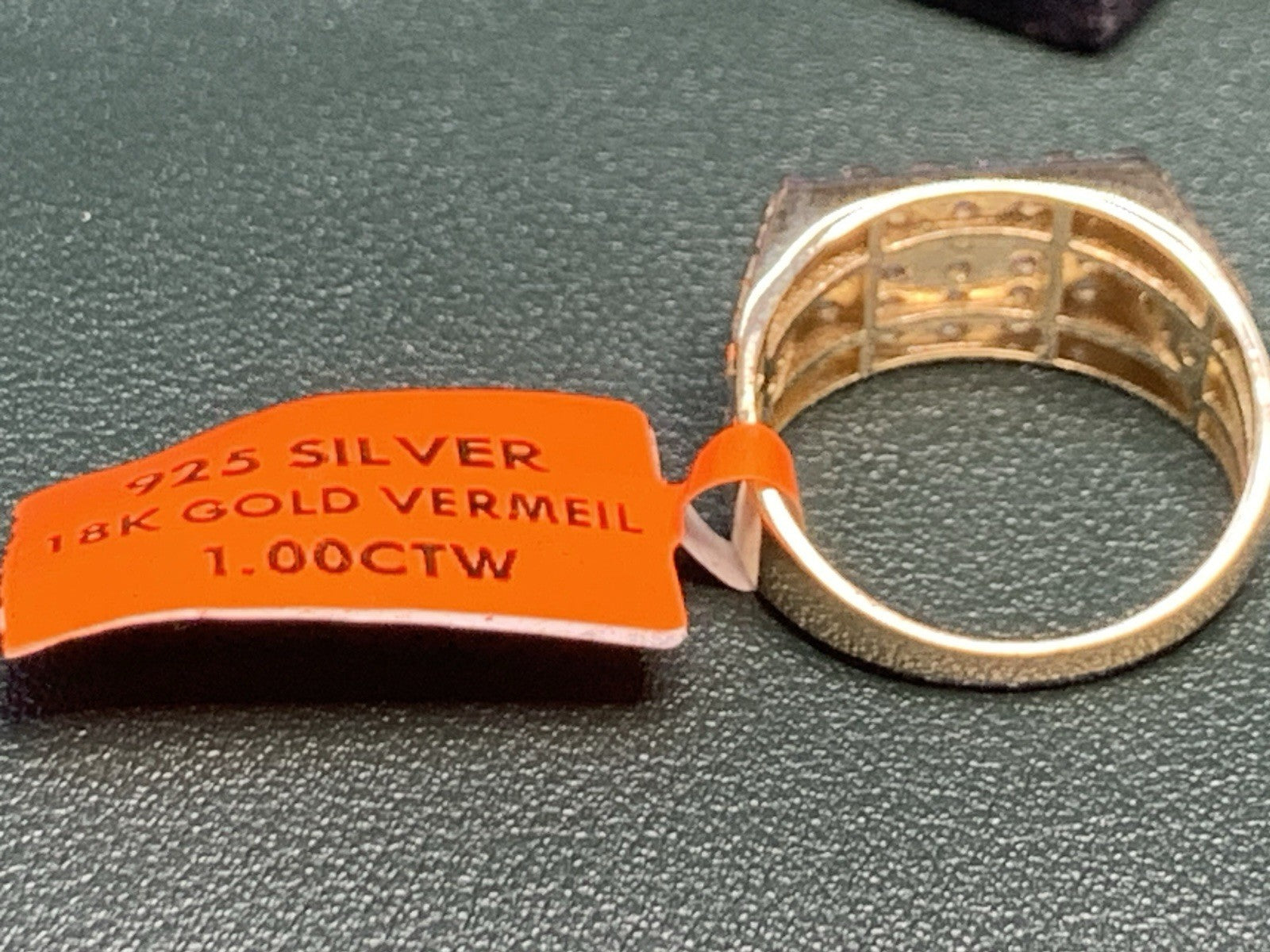 Men's Sterling Silver Over 18k Gold Vermeil Plated S 10, Man Made Diamonds 1ctw5