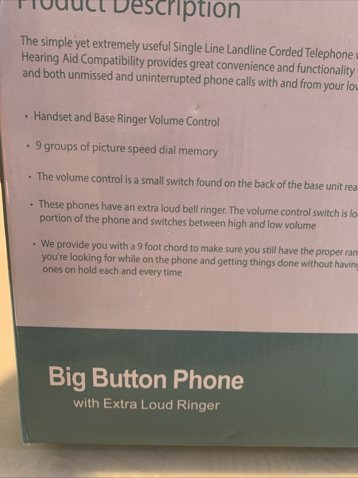 BIG BUTTON PHONE FOR SENIORS CORDED LANDLINE 9 SPEED DIAL Extra Load Ringer7